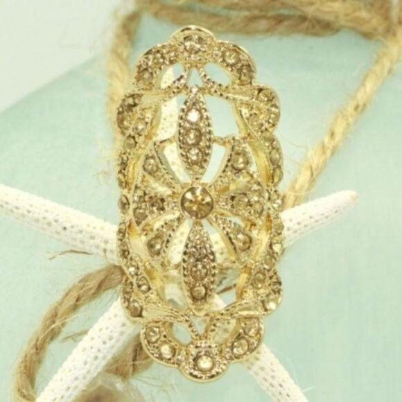 Anthropologie Lydell Statement Ring 6 Yellow Gold New with Tags Yellow Gold Plat - Picture 3 of 4